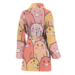 Cute Cartoon Pig Pattern Print Women's Bathrobe