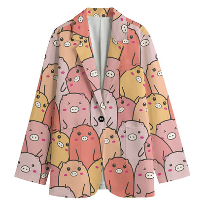 Cute Cartoon Pig Pattern Print Women's Blazer