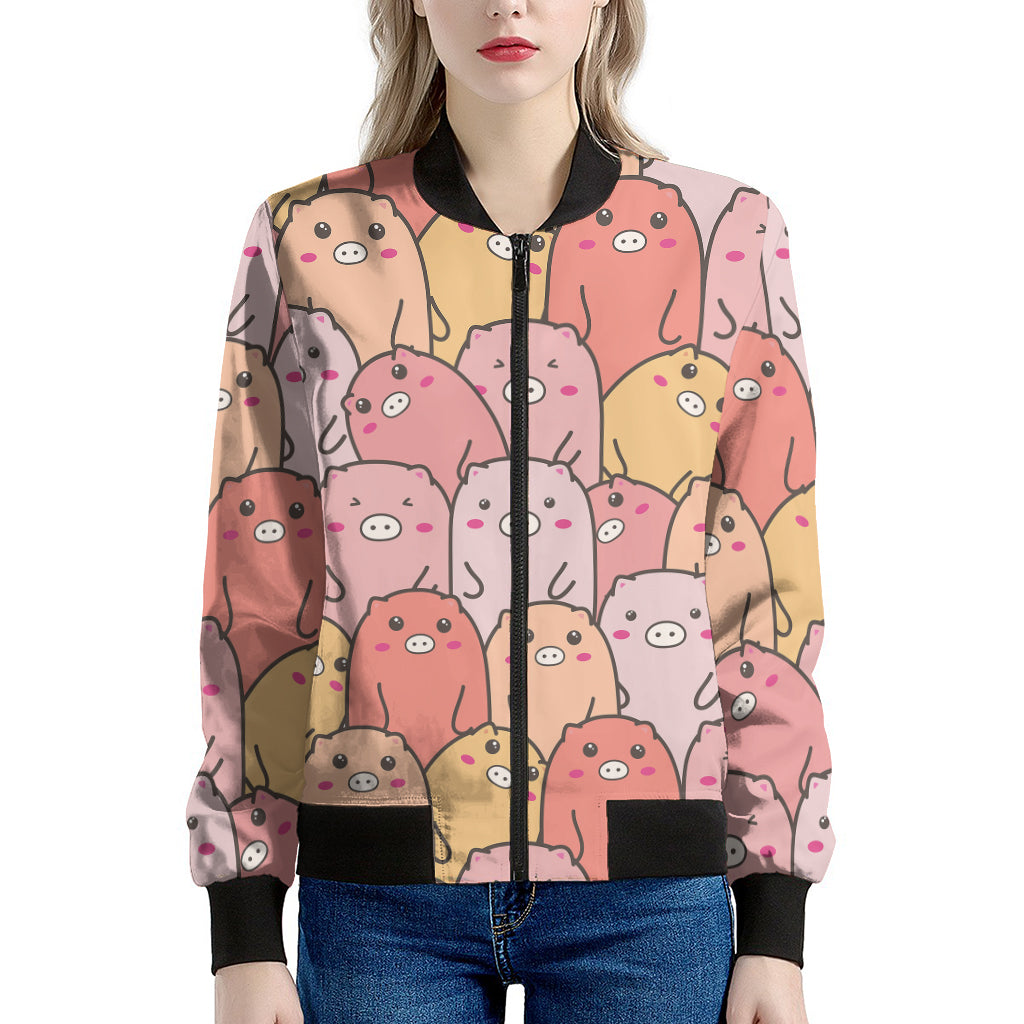 Cute Cartoon Pig Pattern Print Women's Bomber Jacket
