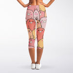 Cute Cartoon Pig Pattern Print Women's Capri Leggings