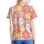 Cute Cartoon Pig Pattern Print Women's Polo Shirt