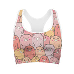 Cute Cartoon Pig Pattern Print Women's Sports Bra