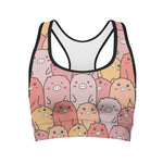 Cute Cartoon Pig Pattern Print Women's Sports Bra