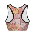 Cute Cartoon Pig Pattern Print Women's Sports Bra