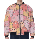 Cute Cartoon Pig Pattern Print Zip Sleeve Bomber Jacket