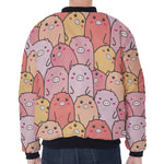 Cute Cartoon Pig Pattern Print Zip Sleeve Bomber Jacket