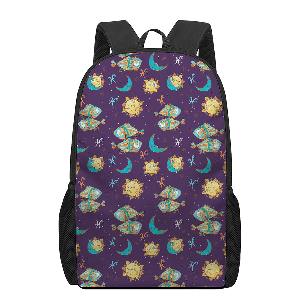 Cute Cartoon Pisces Pattern Print 17 Inch Backpack