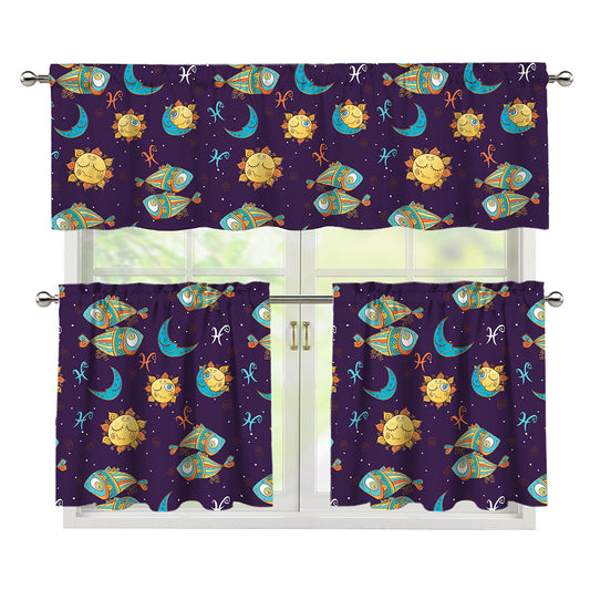 Cute Cartoon Pisces Pattern Print 3 Piece Kitchen Curtains