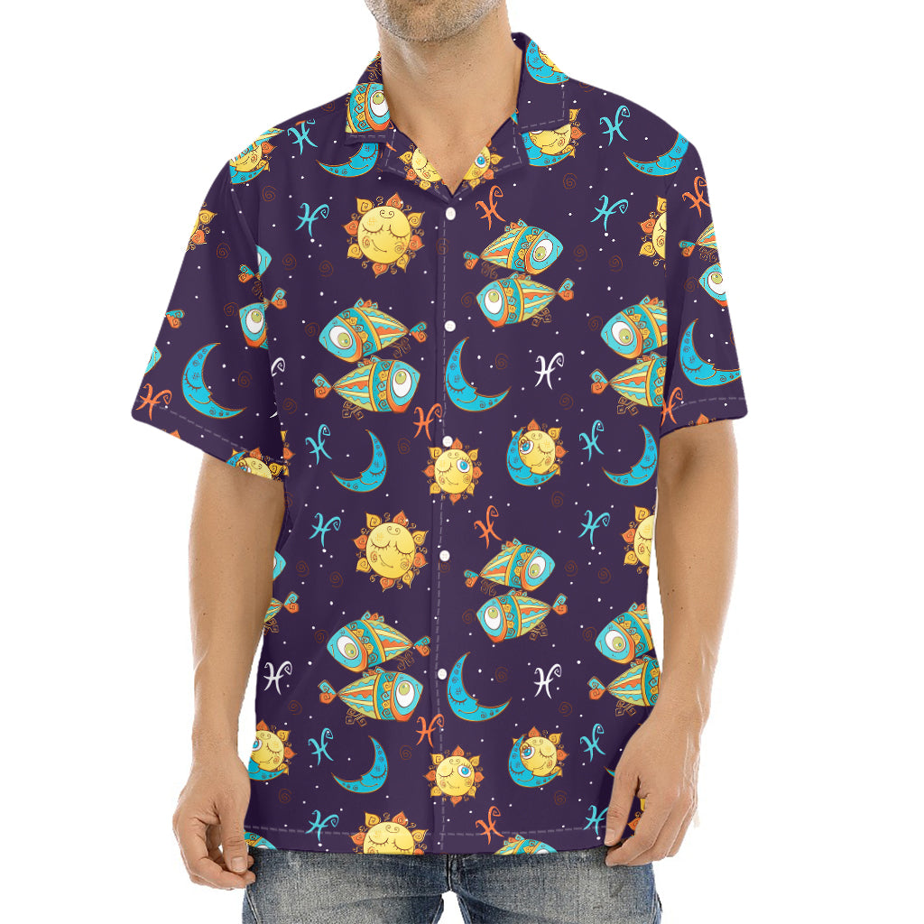 Cute Cartoon Pisces Pattern Print Aloha Shirt