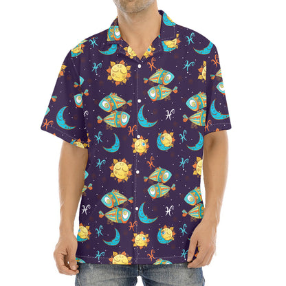 Cute Cartoon Pisces Pattern Print Aloha Shirt