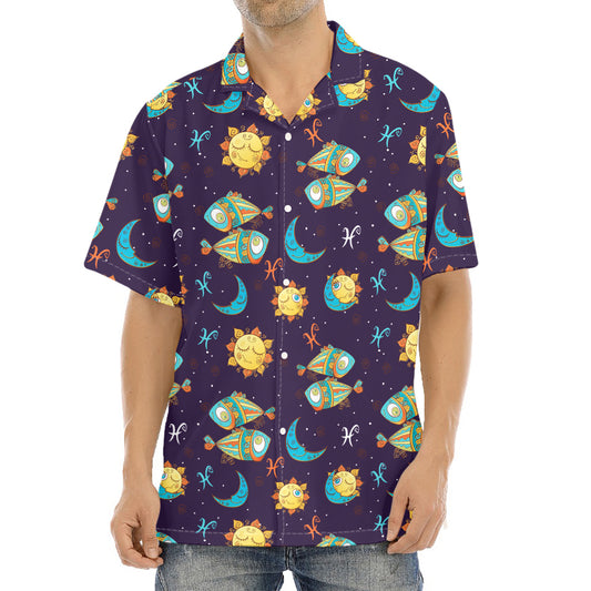 Cute Cartoon Pisces Pattern Print Aloha Shirt