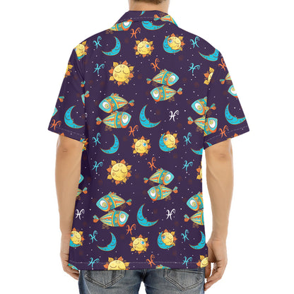 Cute Cartoon Pisces Pattern Print Aloha Shirt