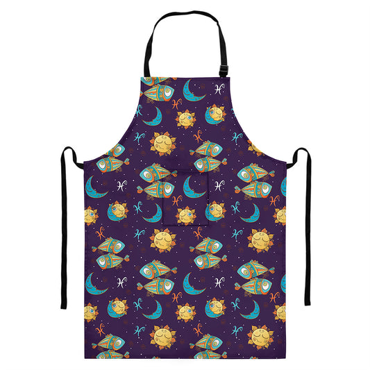 Cute Cartoon Pisces Pattern Print Bib Apron With Pocket