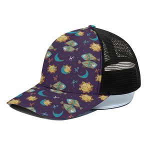 Cute Cartoon Pisces Pattern Print Black Mesh Trucker Cap