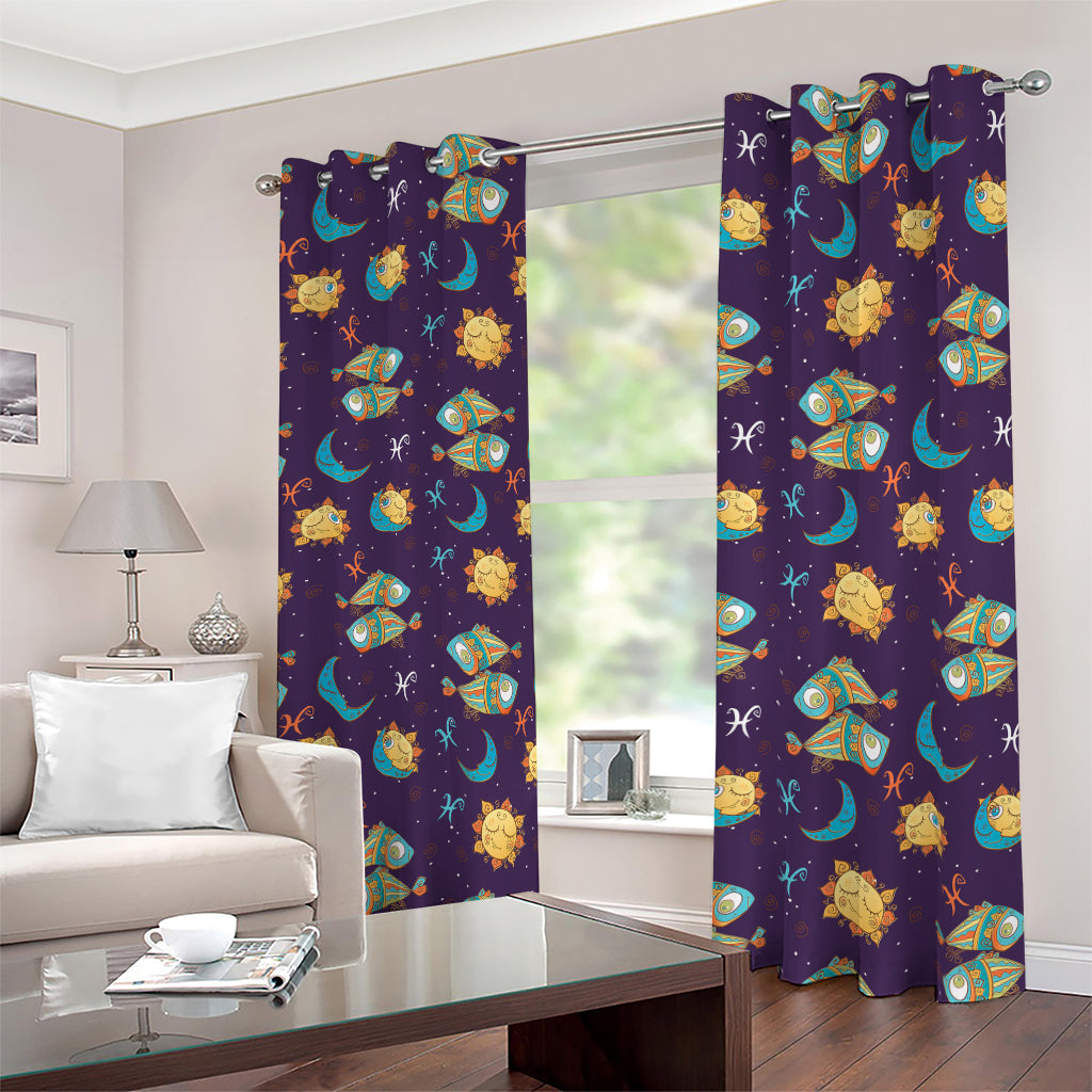 Cute Cartoon Pisces Pattern Print Blackout Grommet Curtains