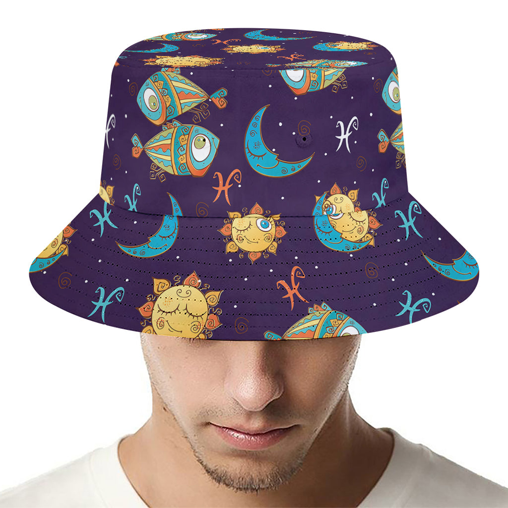 Cute Cartoon Pisces Pattern Print Bucket Hat