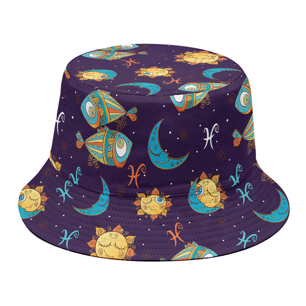 Cute Cartoon Pisces Pattern Print Bucket Hat