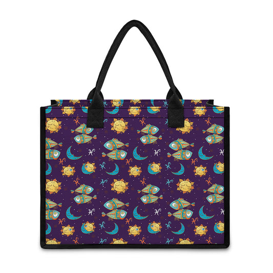 Cute Cartoon Pisces Pattern Print Canvas Tote Bag