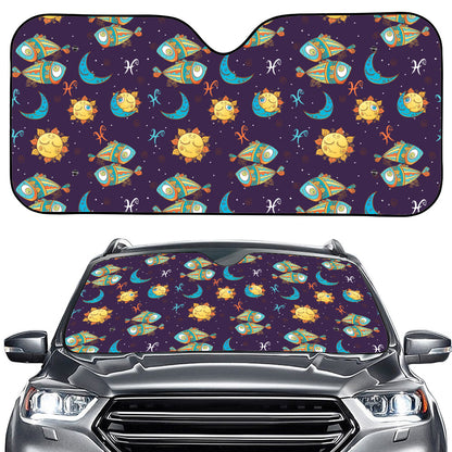 Cute Cartoon Pisces Pattern Print Car Windshield Sun Shade