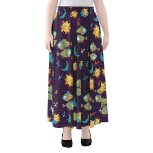 Cute Cartoon Pisces Pattern Print Chiffon Maxi Skirt