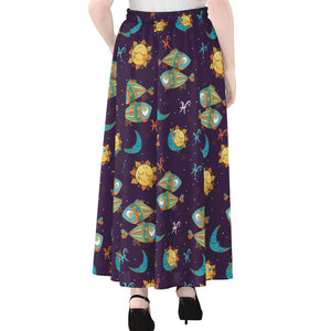 Cute Cartoon Pisces Pattern Print Chiffon Maxi Skirt