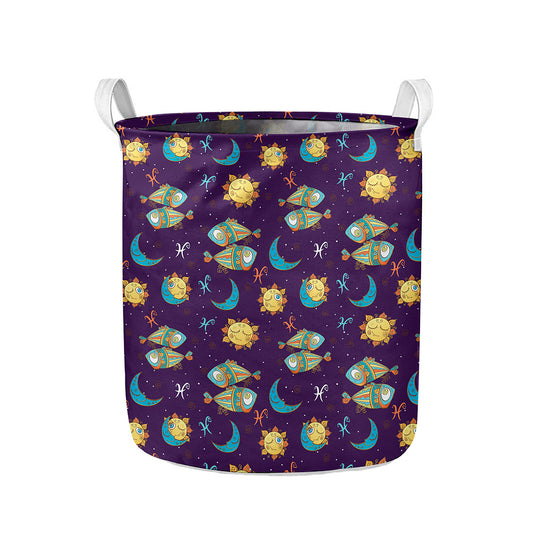 Cute Cartoon Pisces Pattern Print Collapsible Laundry Basket