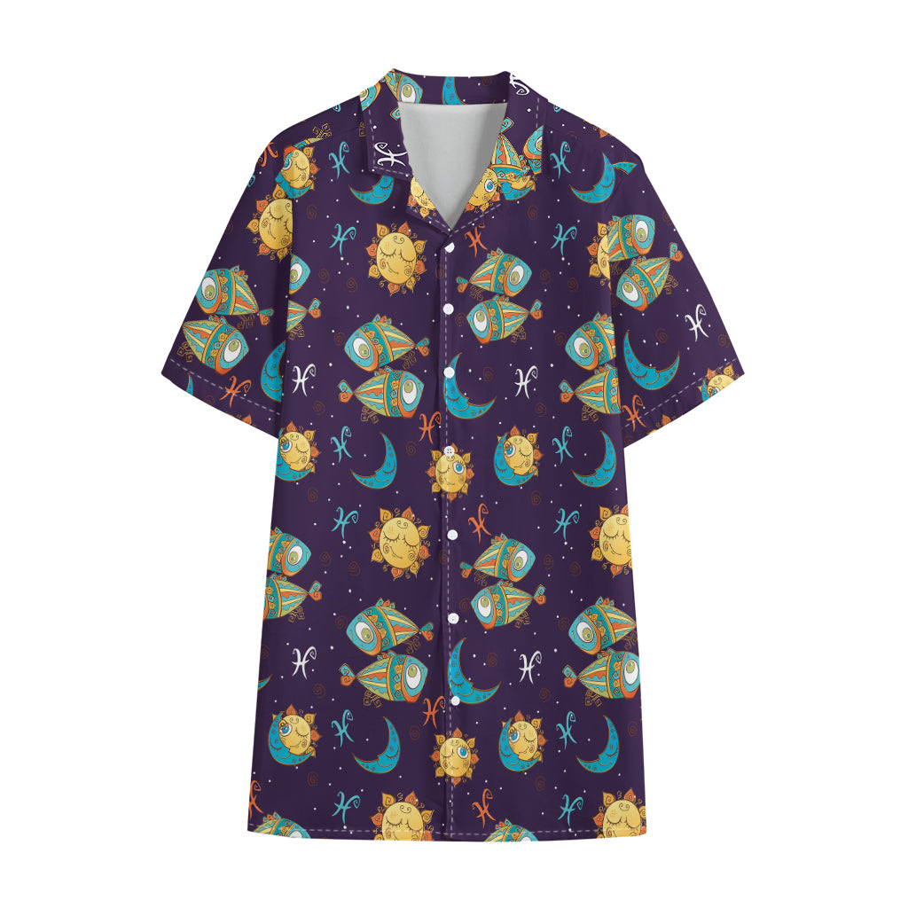 Cute Cartoon Pisces Pattern Print Cotton Hawaiian Shirt