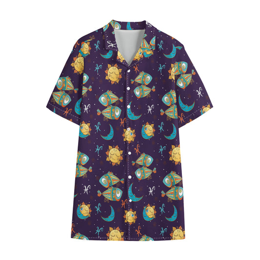Cute Cartoon Pisces Pattern Print Cotton Hawaiian Shirt