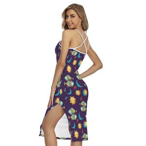 Cute Cartoon Pisces Pattern Print Cross Back Cami Dress