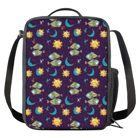 Cute Cartoon Pisces Pattern Print Crossbody Lunch Bag