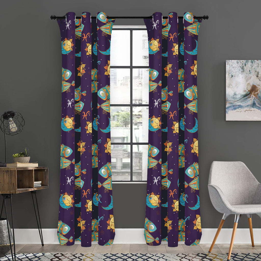 Cute Cartoon Pisces Pattern Print Curtain