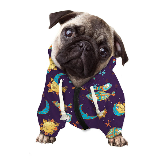 Cute Cartoon Pisces Pattern Print Dog Zip Up Hoodie