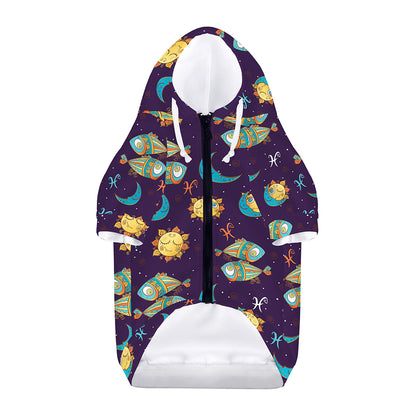 Cute Cartoon Pisces Pattern Print Dog Zip Up Hoodie