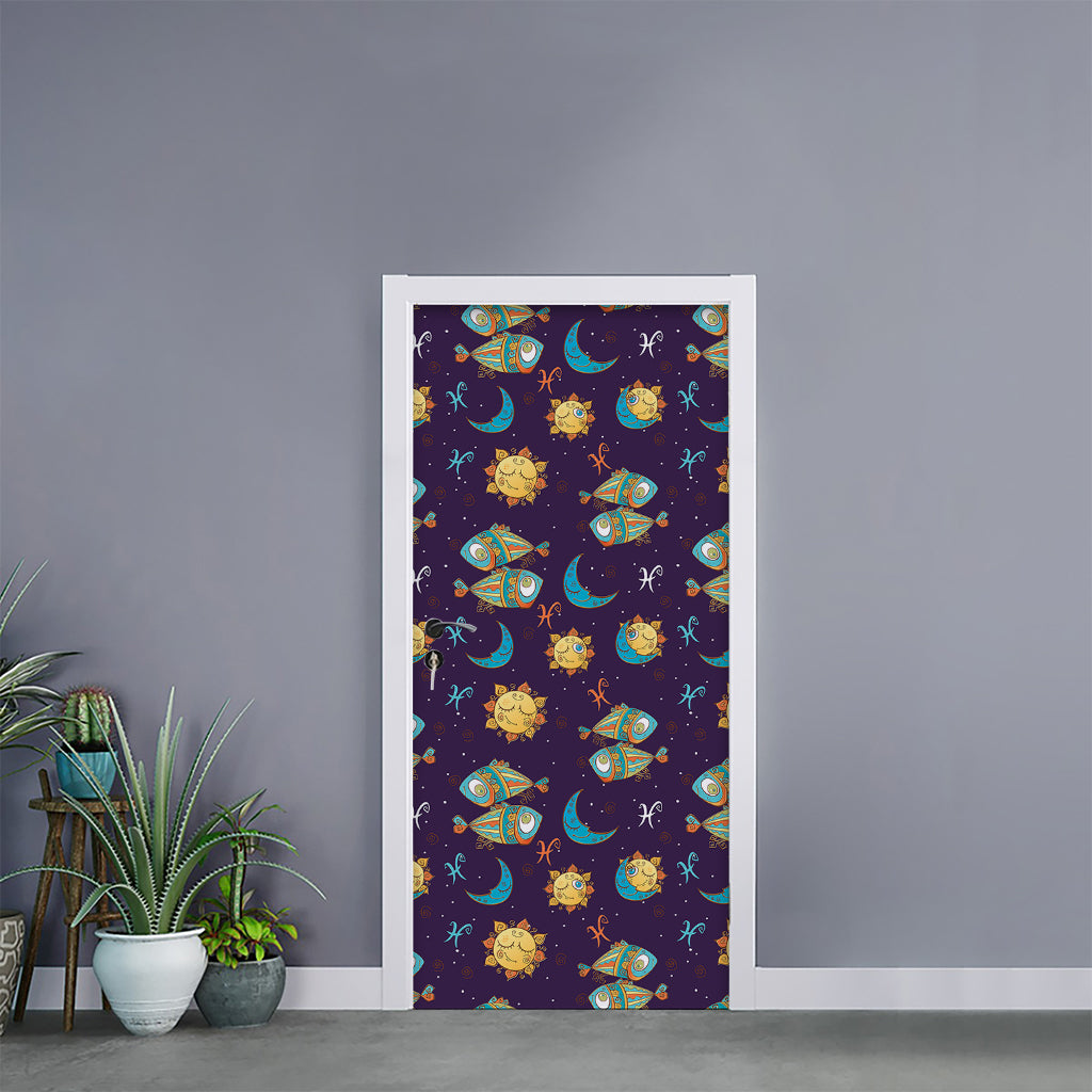 Cute Cartoon Pisces Pattern Print Door Sticker