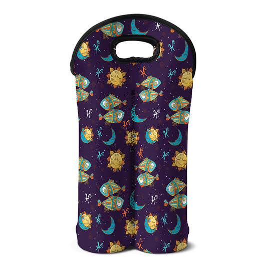 Cute Cartoon Pisces Pattern Print Double Neoprene Wine Tote