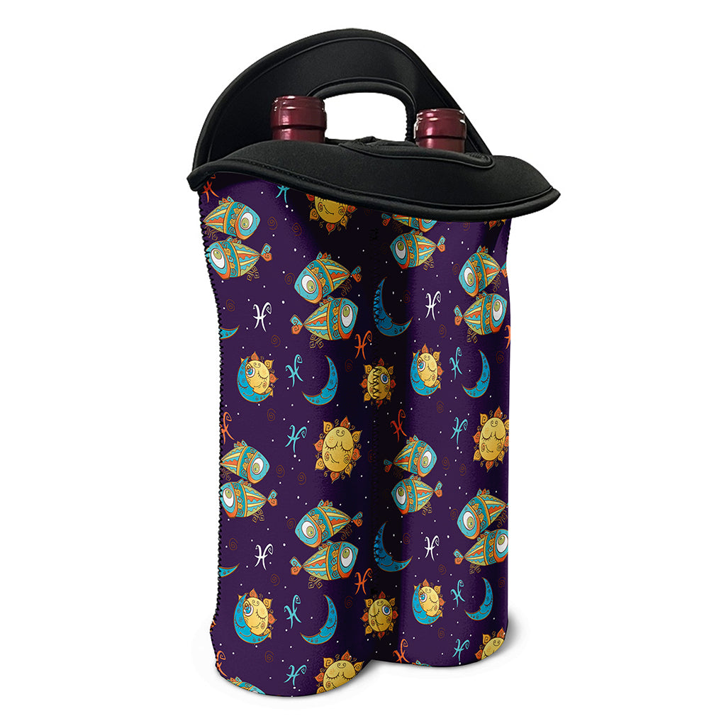 Cute Cartoon Pisces Pattern Print Double Neoprene Wine Tote