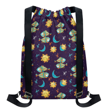 Cute Cartoon Pisces Pattern Print Drawstring Backpack