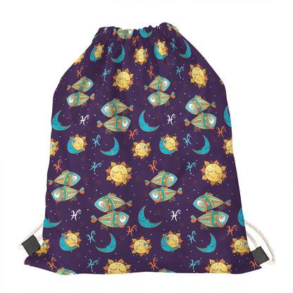 Cute Cartoon Pisces Pattern Print Drawstring Bag