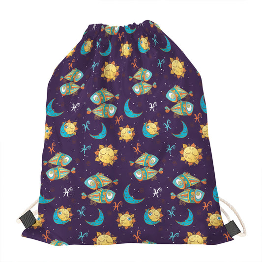 Cute Cartoon Pisces Pattern Print Drawstring Bag