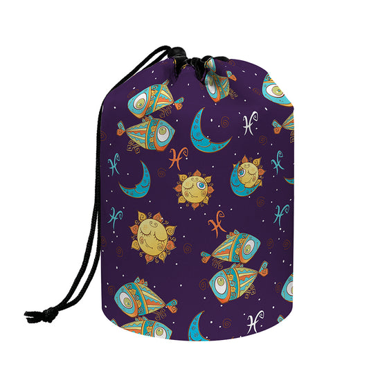 Cute Cartoon Pisces Pattern Print Drawstring Makeup Bag
