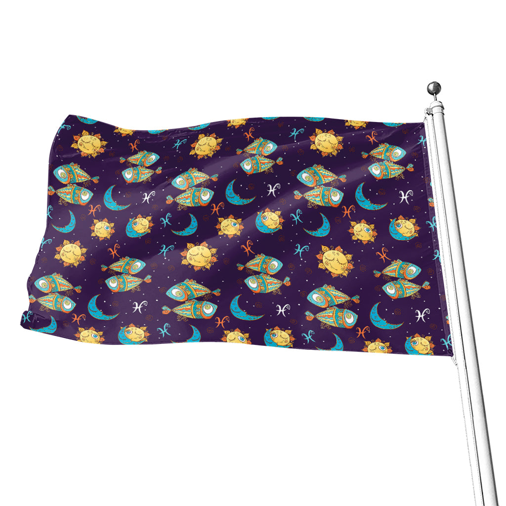 Cute Cartoon Pisces Pattern Print Flag