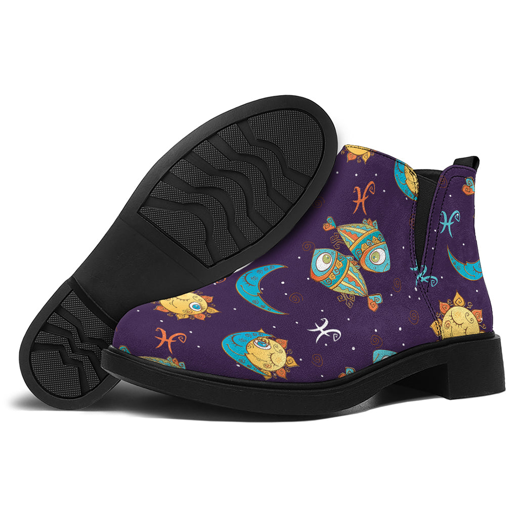 Cute Cartoon Pisces Pattern Print Flat Ankle Boots