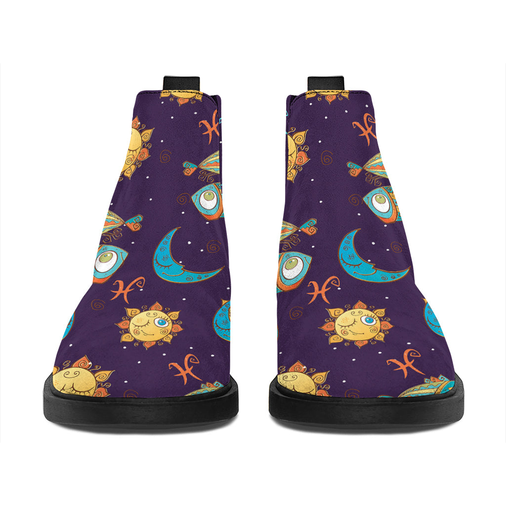 Cute Cartoon Pisces Pattern Print Flat Ankle Boots