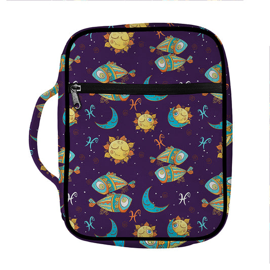 Cute Cartoon Pisces Pattern Print Front Pocket Bible Bag