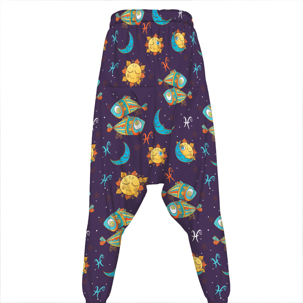 Cute Cartoon Pisces Pattern Print Hammer Pants