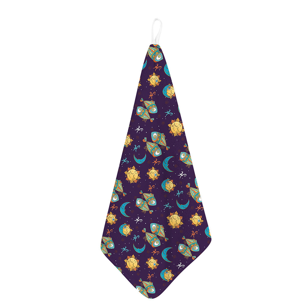Cute Cartoon Pisces Pattern Print Hand Towel