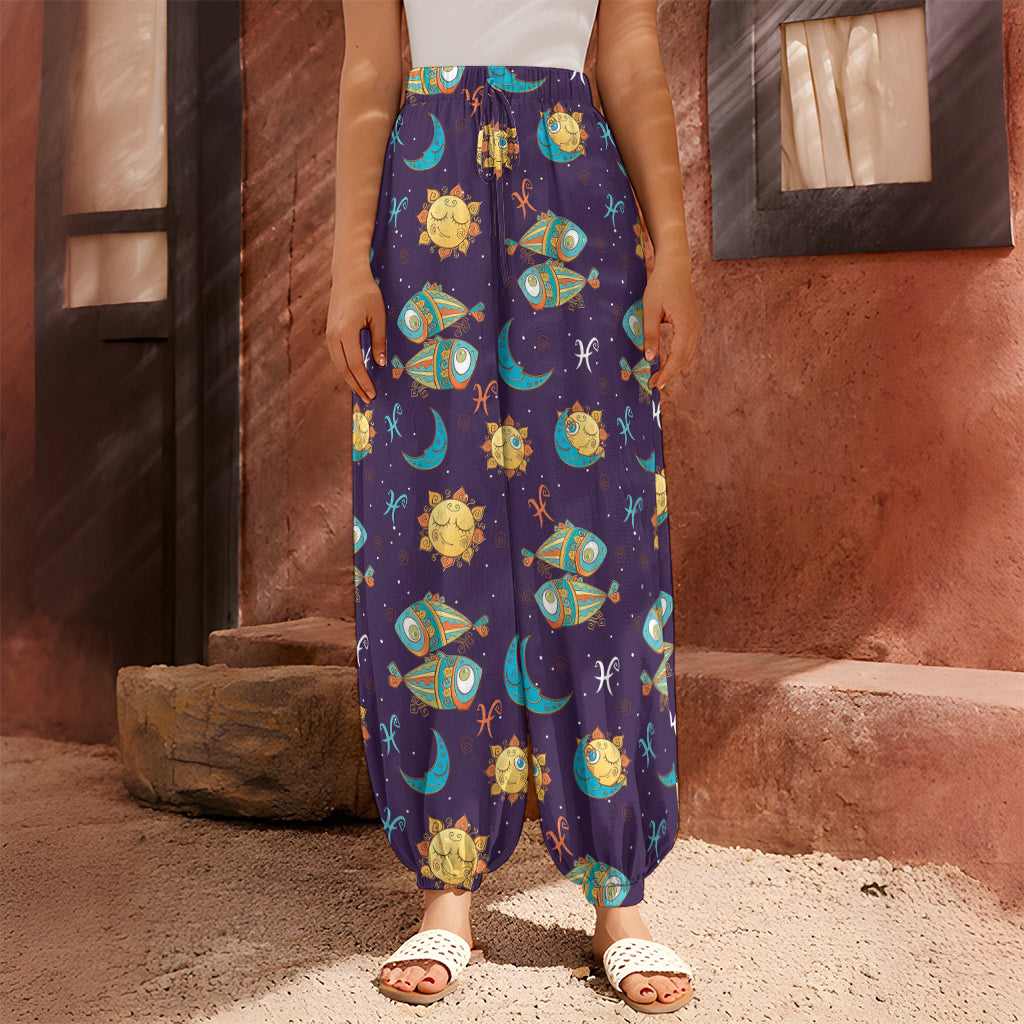 Cute Cartoon Pisces Pattern Print Harem Pants