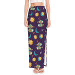 Cute Cartoon Pisces Pattern Print High Slit Maxi Skirt