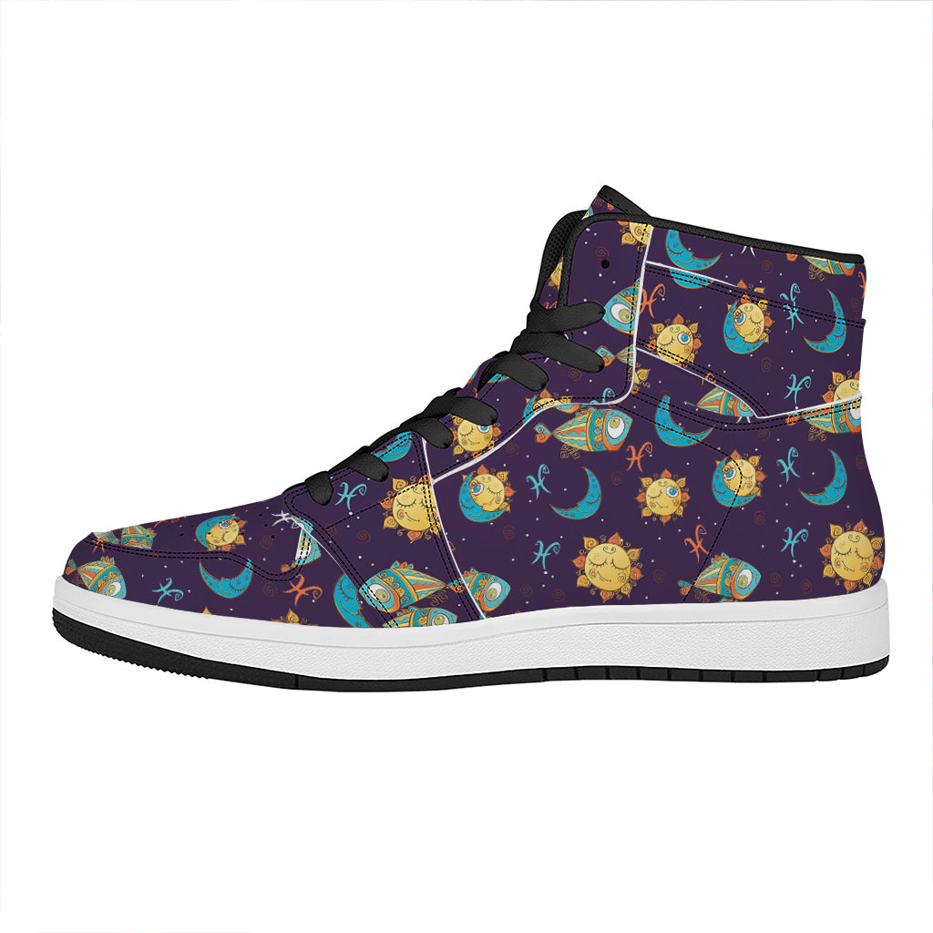 Cute Cartoon Pisces Pattern Print High Top Leather Sneakers