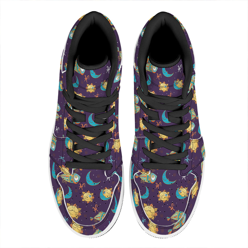 Cute Cartoon Pisces Pattern Print High Top Leather Sneakers